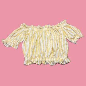 Stripped yellow cropped off the should shirt